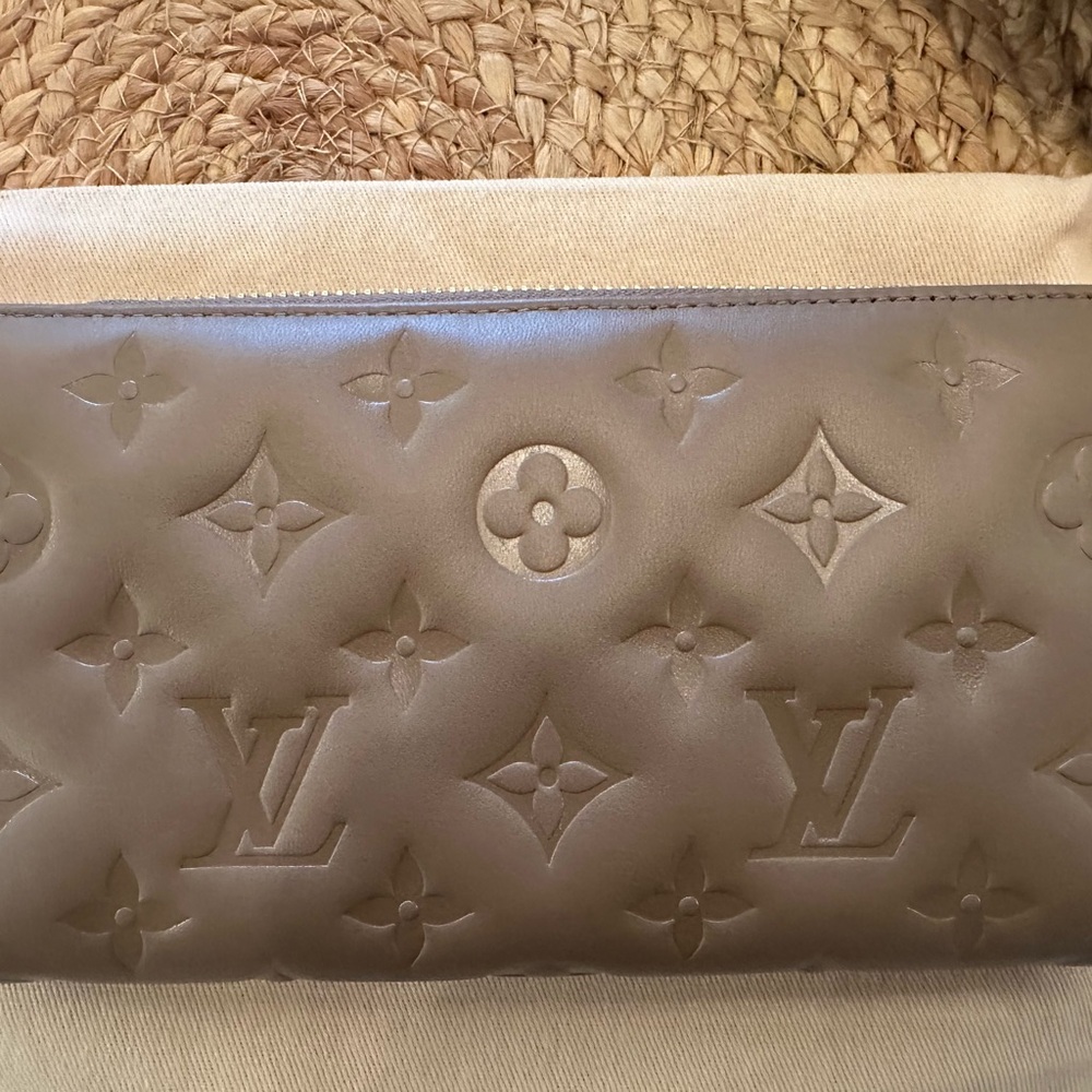 Louis Vuitton Taupe Monogram Embossed Leather Clutch